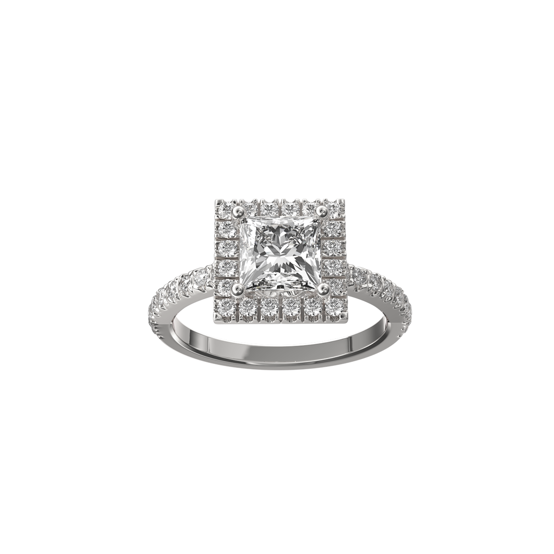 Solitaire Absolue Couronne 1ct pavé Princesse - Or blanc 18k - diamant éthique - Loyale Paris