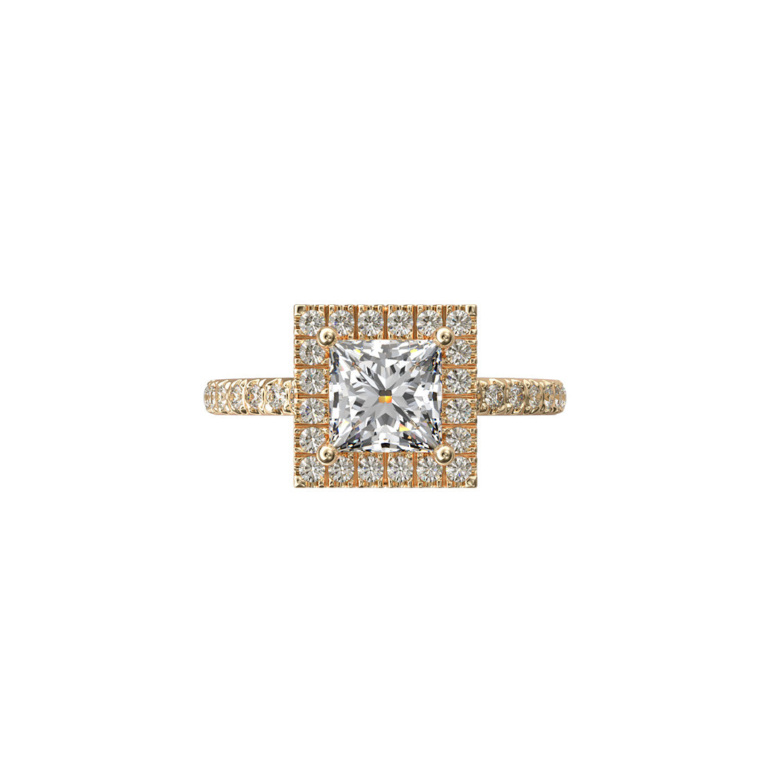 Solitaire Absolue Couronne 1ct pavé Princesse - Or jaune 18k - diamant éthique - Loyale Paris