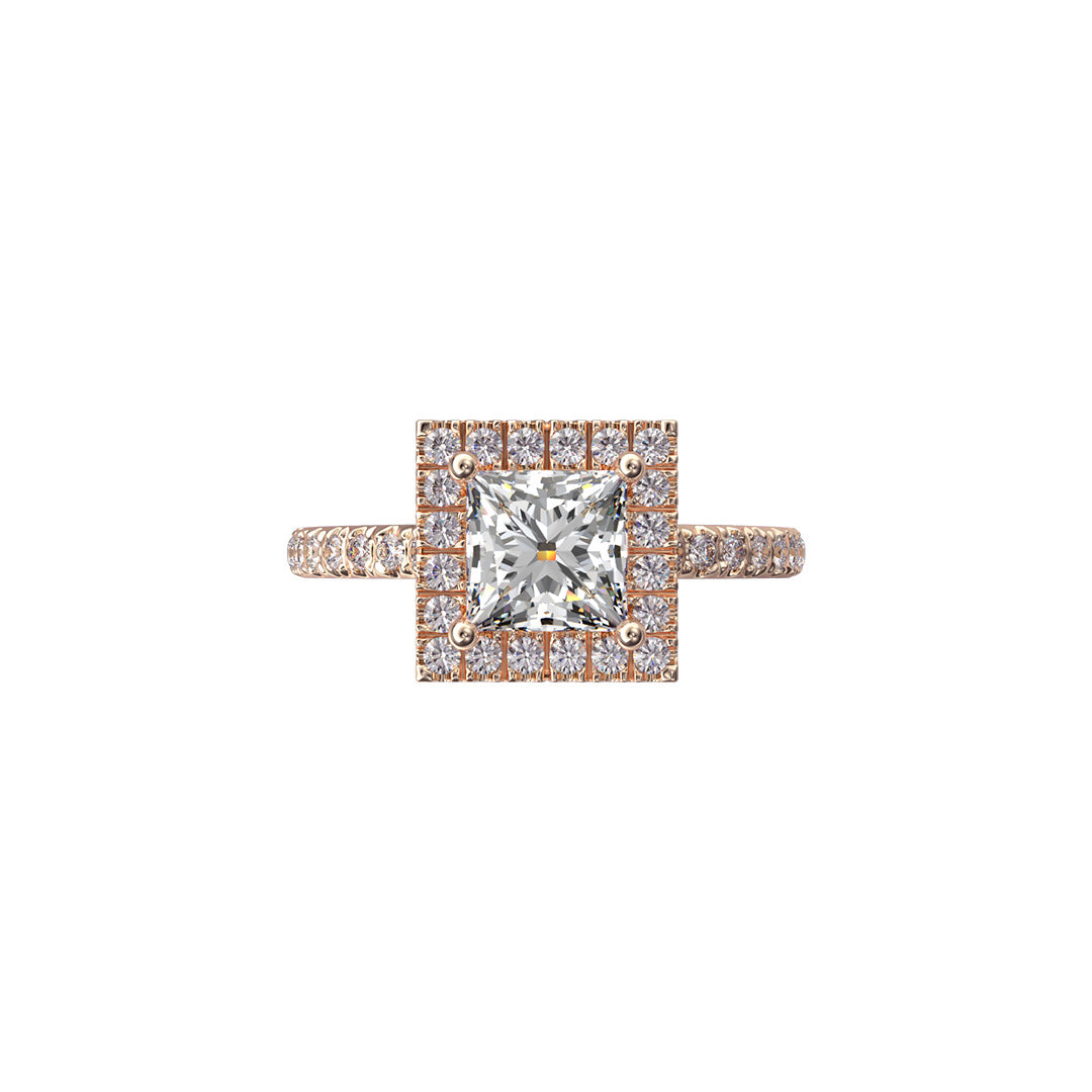 Solitaire Absolue Couronne 1ct pavé Princesse - Or rose 18k - diamant éthique - Loyale Paris
