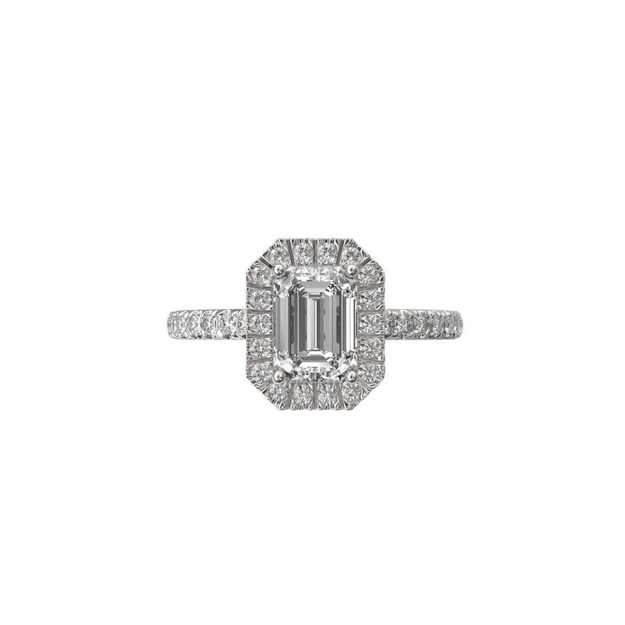 Solitaire Absolue Couronne 1ct pavé Émeraude - Or blanc 18k - diamant éthique - Loyale Paris