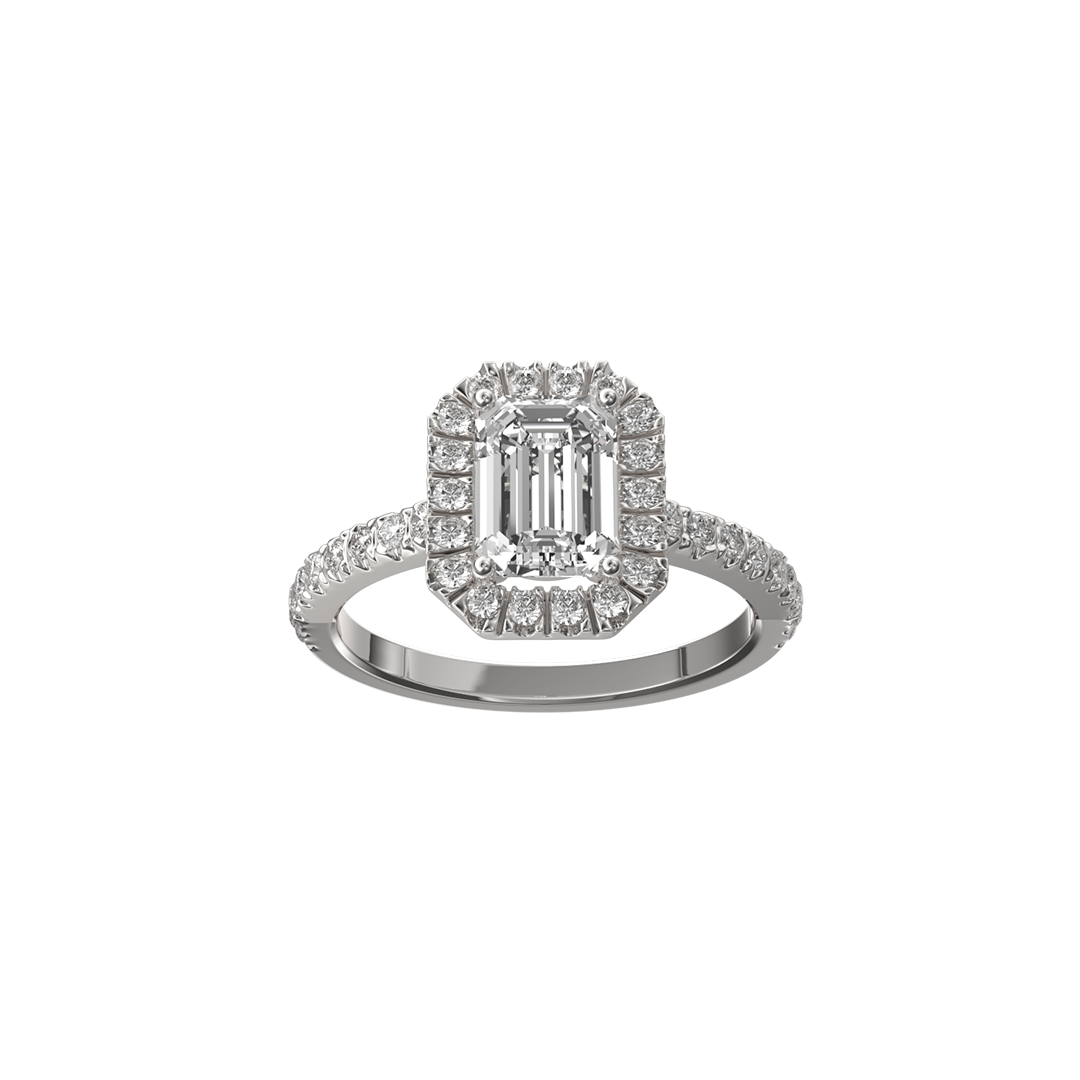 Solitaire Absolue Couronne 1ct pavé Émeraude - Or blanc 18k - diamant éthique - Loyale Paris