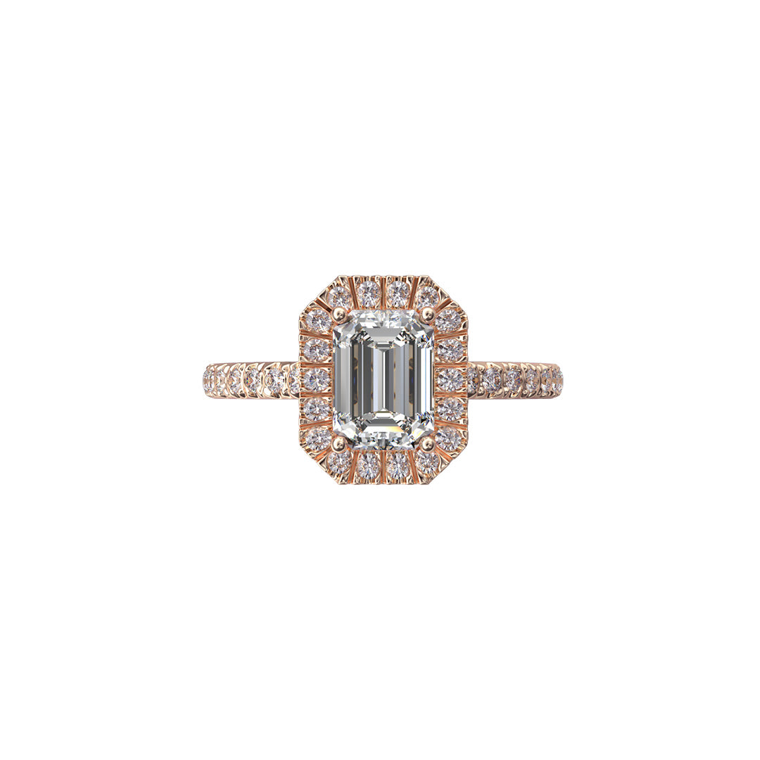 Solitaire Absolue Couronne 1ct pavé Émeraude - Or rose 18k - diamant éthique - Loyale Paris