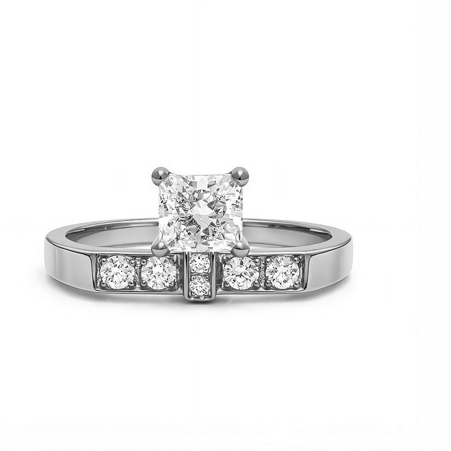 Solitaire Uraeus 0.7ct pave Princesse Or Blanc 18k diamant ethique Loyale Paris