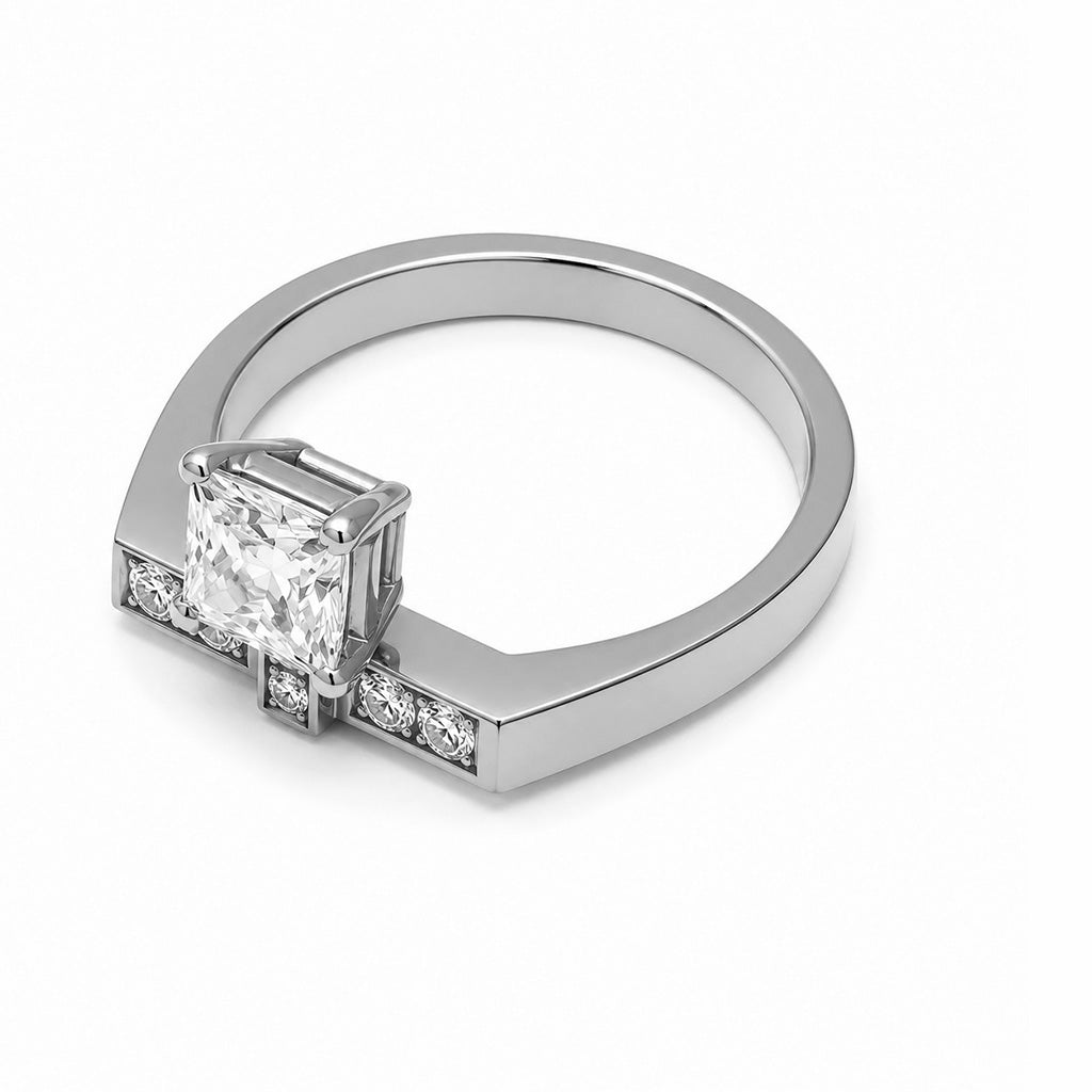 Solitaire Uraeus 0.7ct pave Princesse Or Blanc 18k diamant ethique Loyale Paris