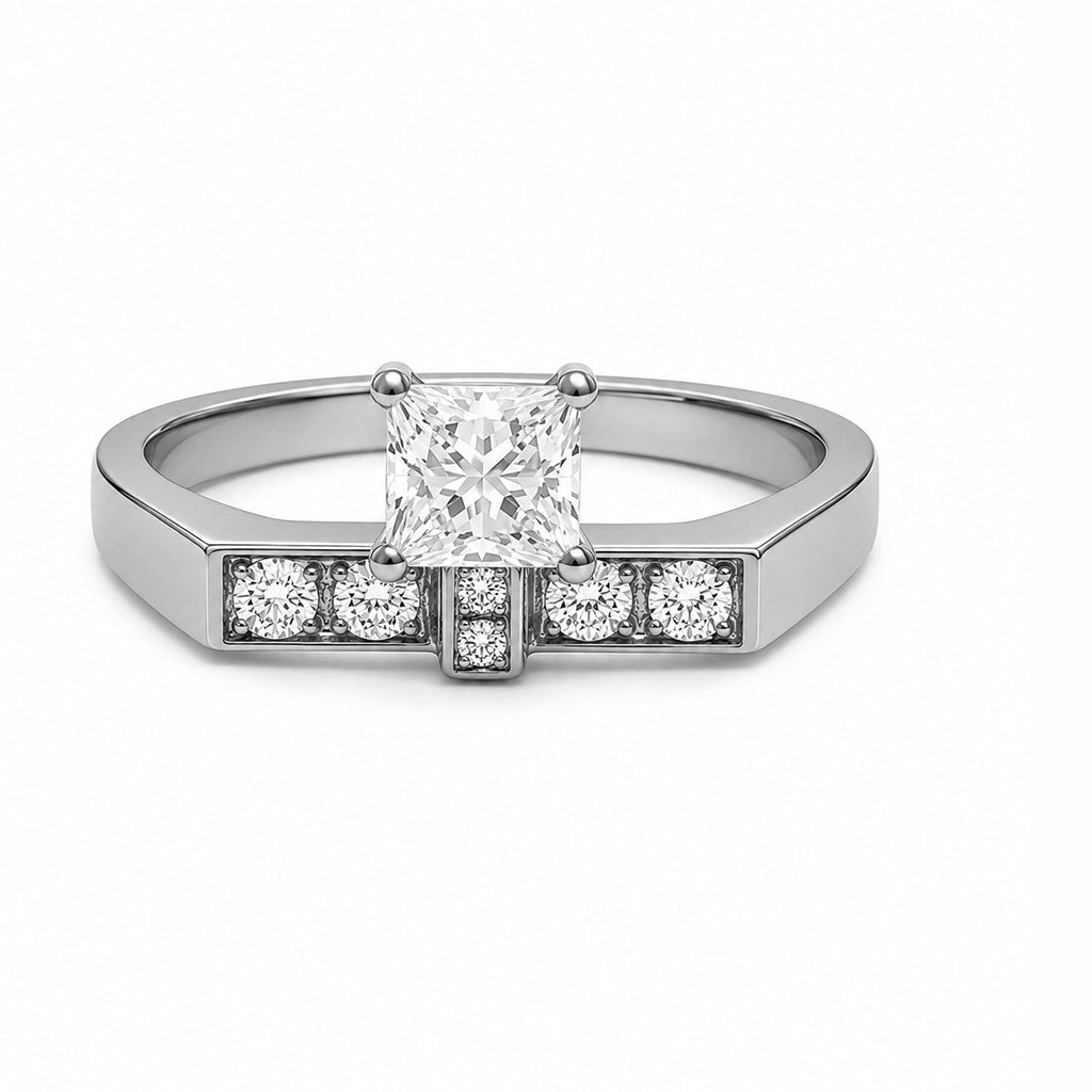 Solitaire Uraeus 0.7ct pave Princesse Or Blanc 18k diamant ethique Loyale Paris