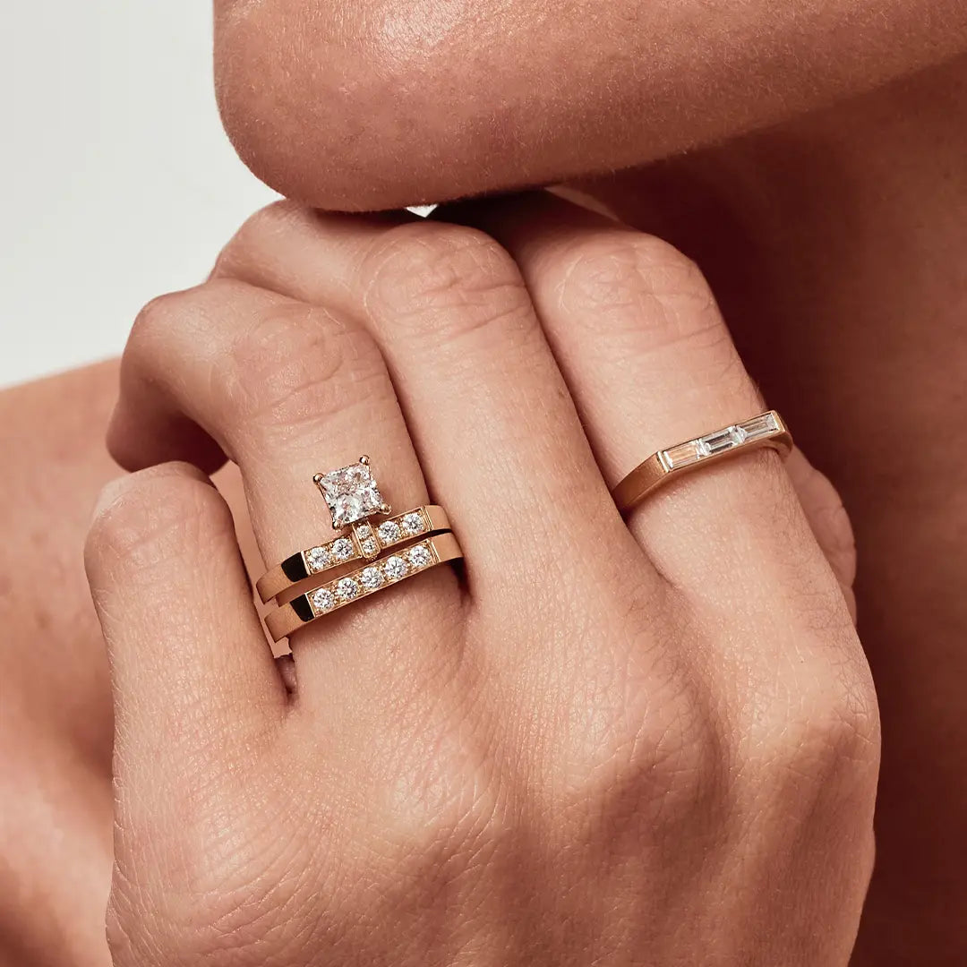 Solitaire Uraeus 0.7ct pave Princesse Or Rose 18k diamant ethique Loyale Paris