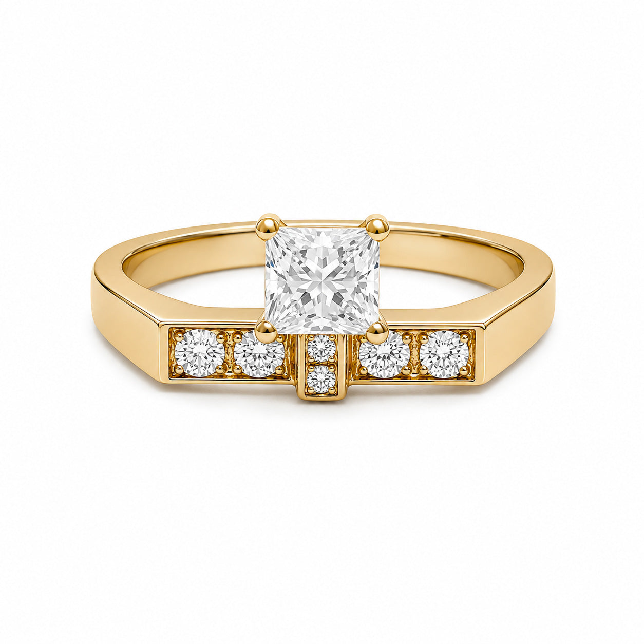 Solitaire Uraeus 0.7ct Princesse pavé - Or jaune 18k - diamant éthique - Loyale Paris