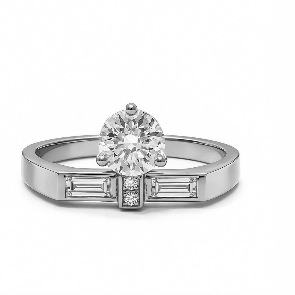 Solitaire Uraeus 0.7ct pave baguette Or blanc 18k diamant_ethique Loyale Paris