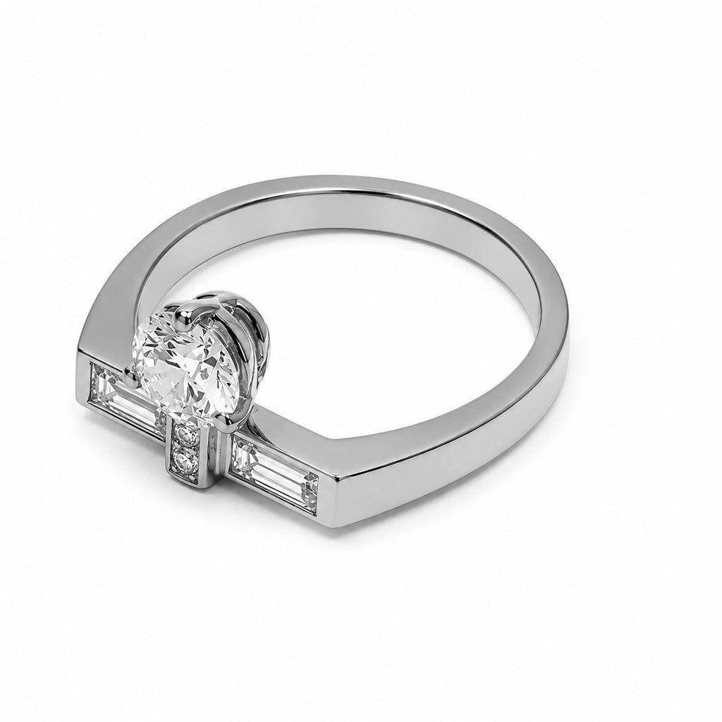 Solitaire Uraeus 0.7ct pave baguette Or blanc 18k diamant_ethique Loyale Paris