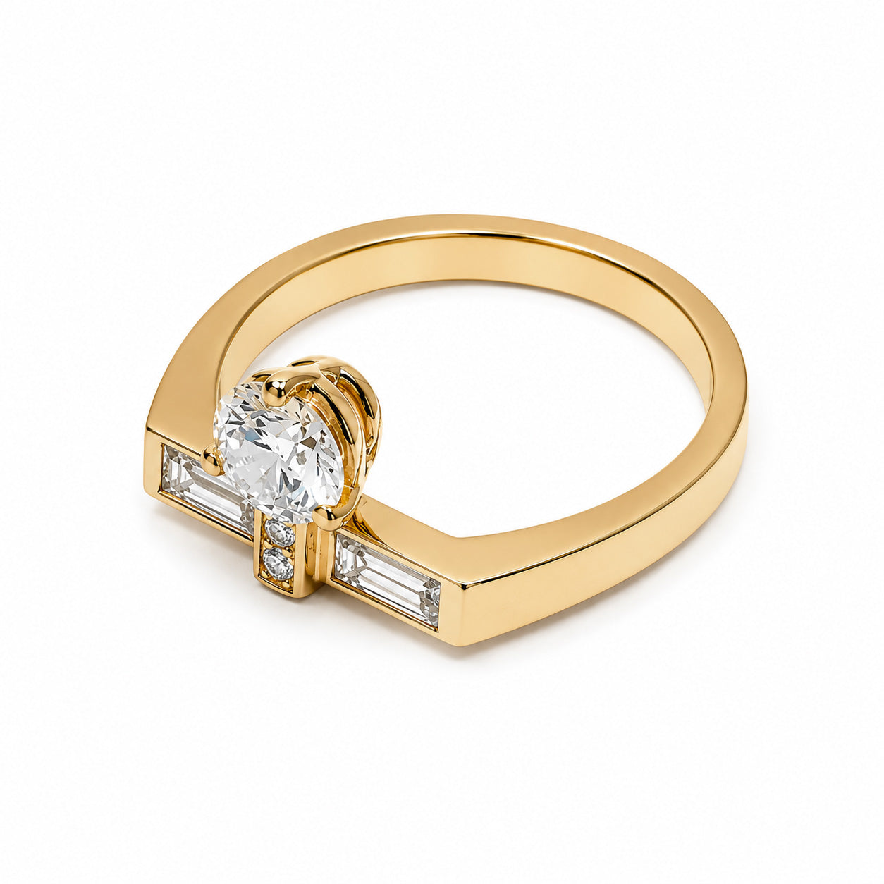 Solitaire Uraeus 0.7ct pavé baguette - Or jaune 18k - diamant éthique - Loyale Paris