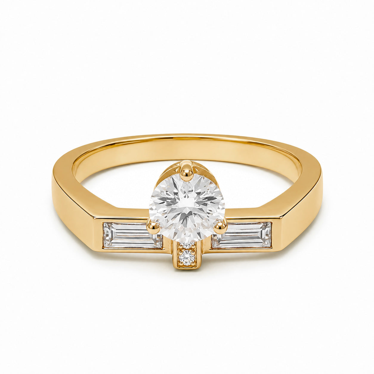 Solitaire Uraeus 0.7ct pavé baguette - Or jaune 18k - diamant éthique - Loyale Paris