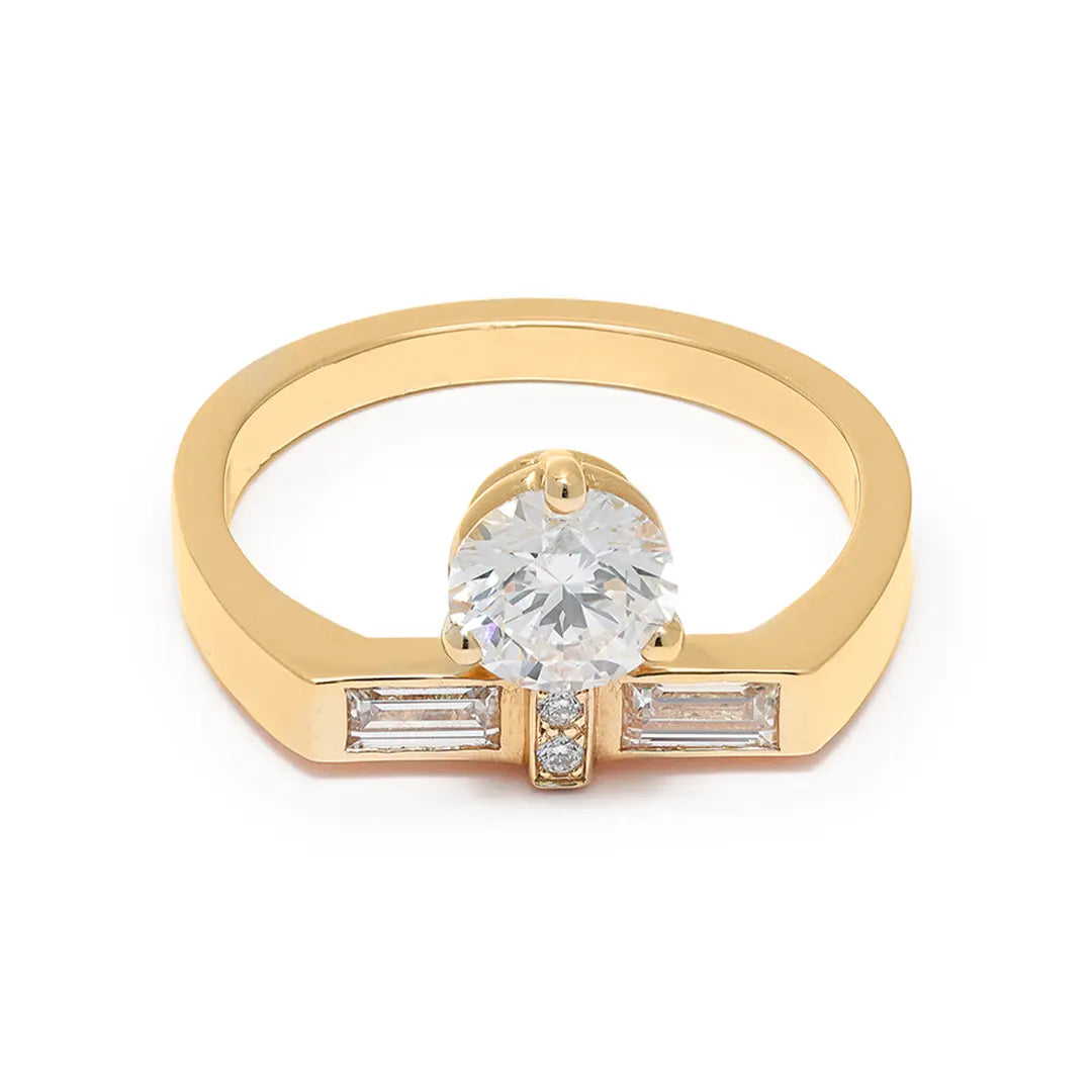 Solitaire Uraeus 0.7ct pavé baguette - Or jaune 18k - diamant éthique - Loyale Paris