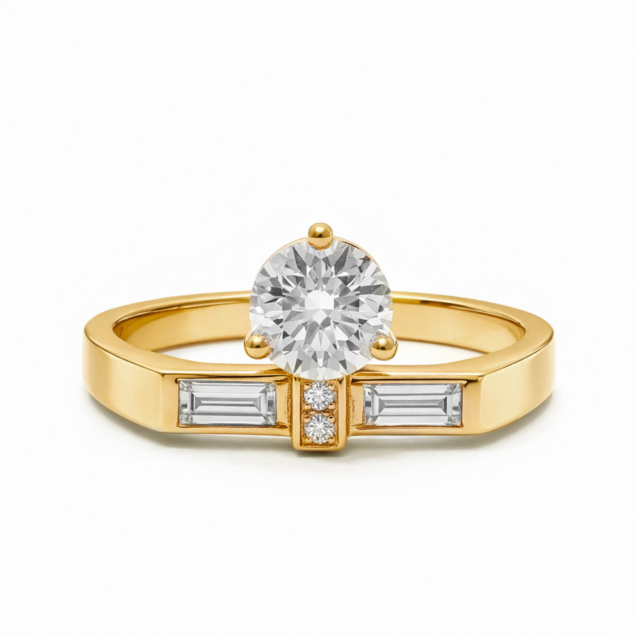 Solitaire Uraeus 0.7ct pavé baguette - Or jaune 18k - diamant éthique - Loyale Paris