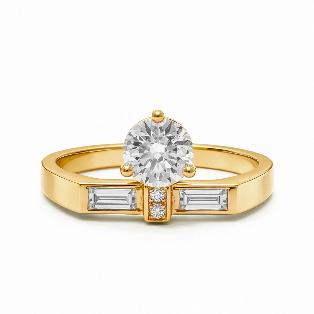 Solitaire Uraeus 0.7ct pavé baguette - Or jaune 18k - diamant éthique - Loyale Paris