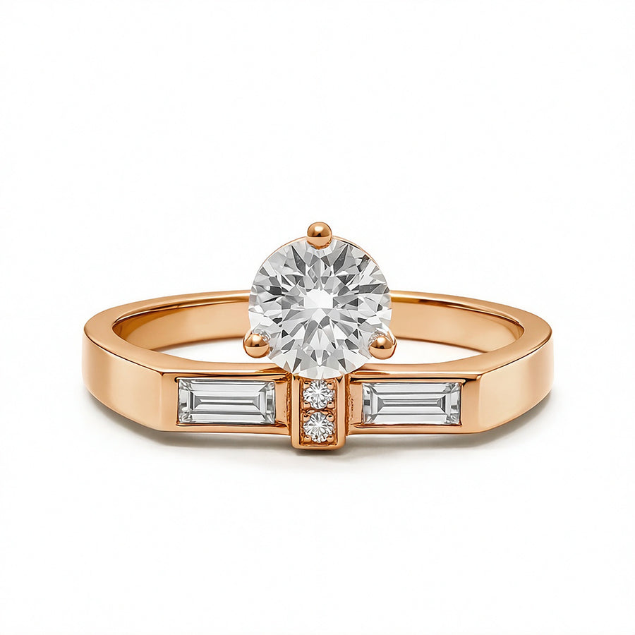 Solitaire Uraeus 0.7ct pave baguette Or rose 18k diamant ethique Loyale Paris