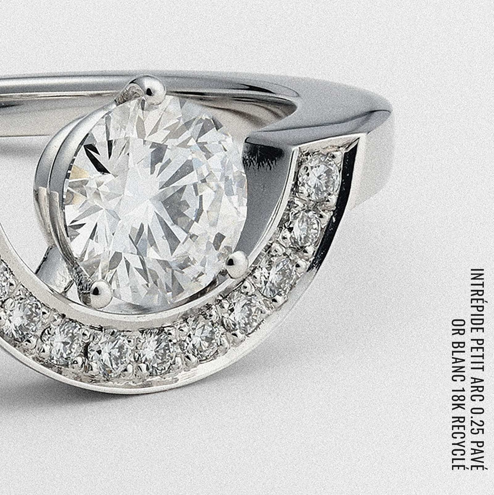 Minimalist 18k white gold ring with lab-created diamond round brillant made in France