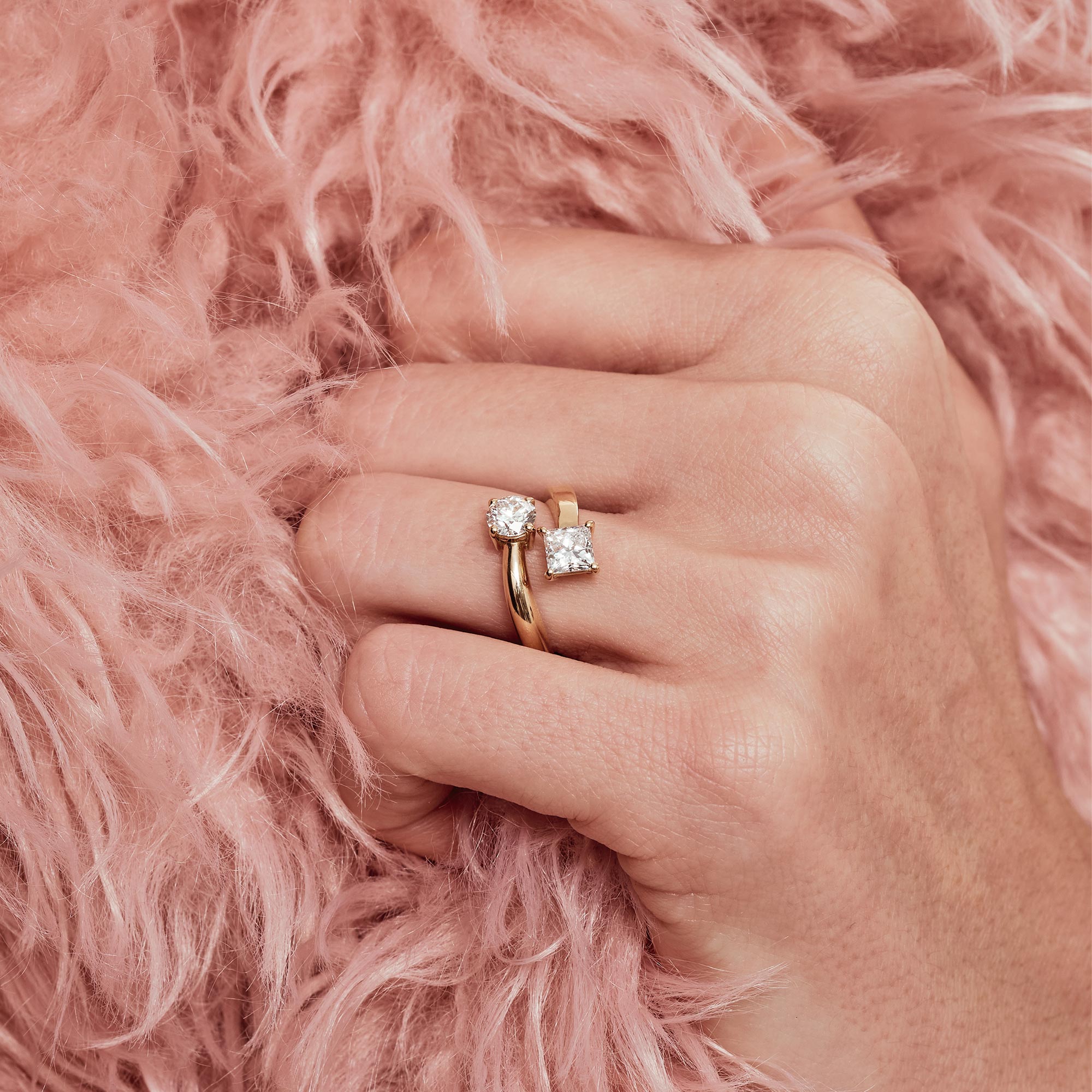 Bague joaillerie française en or jaune recyclé 18k certifiée RJC-Coc avec diamant  de synthèse éthique