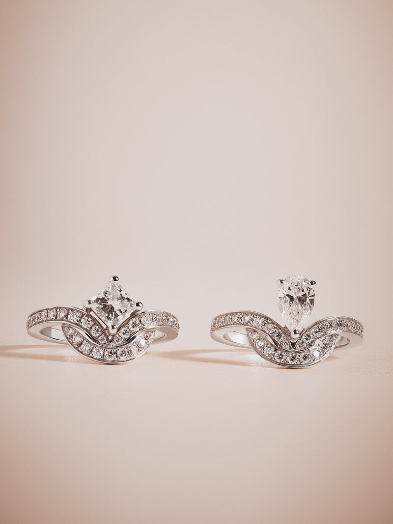 bagues collection emblème or blanc palladié pavé de diamants de synthèse maison de joaillerie loyale paris