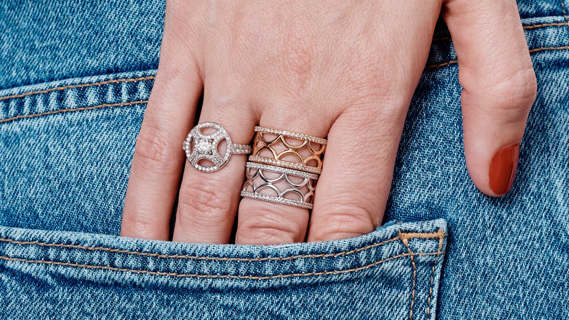 bagues collection perpétuelle pavé de diamants de synthèse or blanc et rose recyclé maison de joaillerie loyale paris