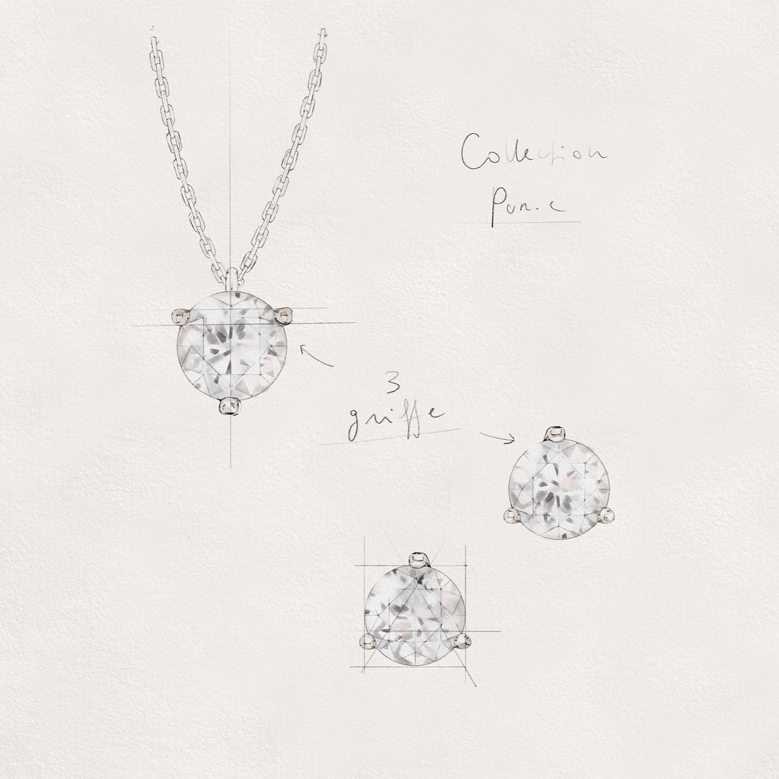 Collier pendentif avec diamant éco-responsable en or blanc recyclé 18k fabriqué artisanalement en atelier en France