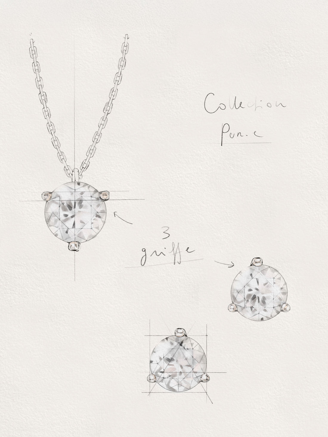 Eco-friendly diamond pendant necklace in recycled 18k white gold, handcrafted in a workshop in France