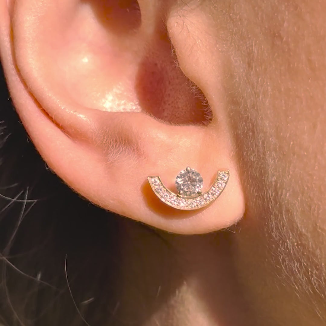 Boucle d'oreille Intrépide petit arc 0.25ct pavée - Or rose 18k - diamant éthique - Loyale Paris