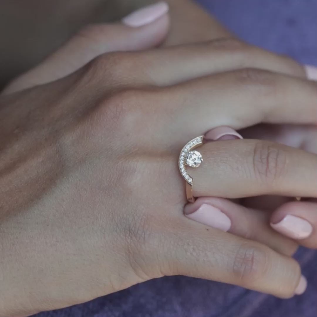 Bague Intrépide grand arc 0.5ct pavée - Or rose 18k - diamant éthique - Loyale Paris