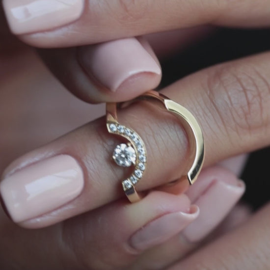 Bague Intrépide petit arc 0.5ct pavée - Or blanc 18k - diamant éthique - Loyale Paris