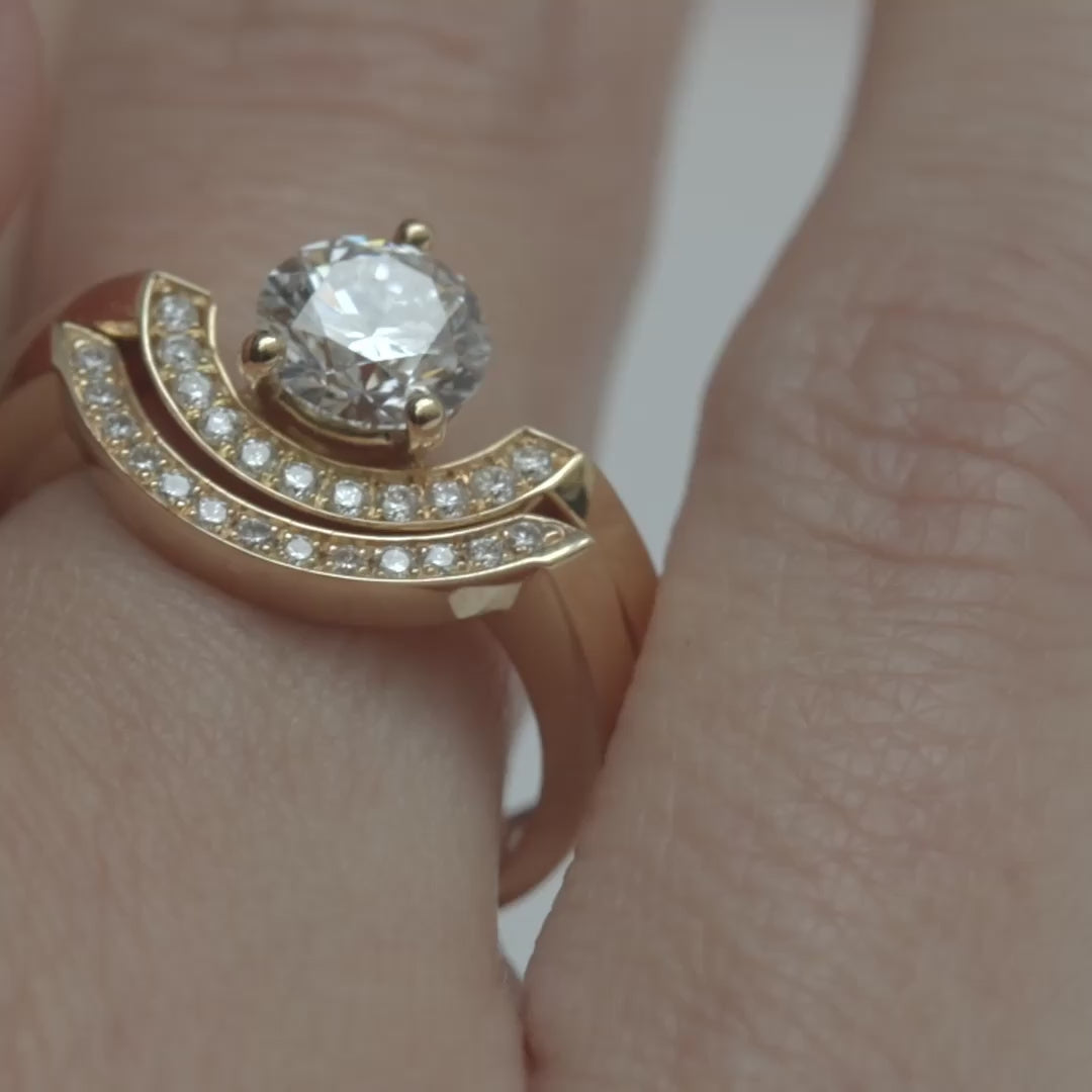 Bague Intrépide petit arc 1ct pavée - Or rose 18k - diamant éthique - Loyale Paris