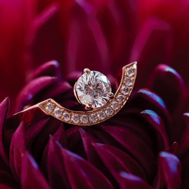 Ring Intrépide grand arc 025ct pavée - 18k rose gold lab grown diamond Loyale Paris 2