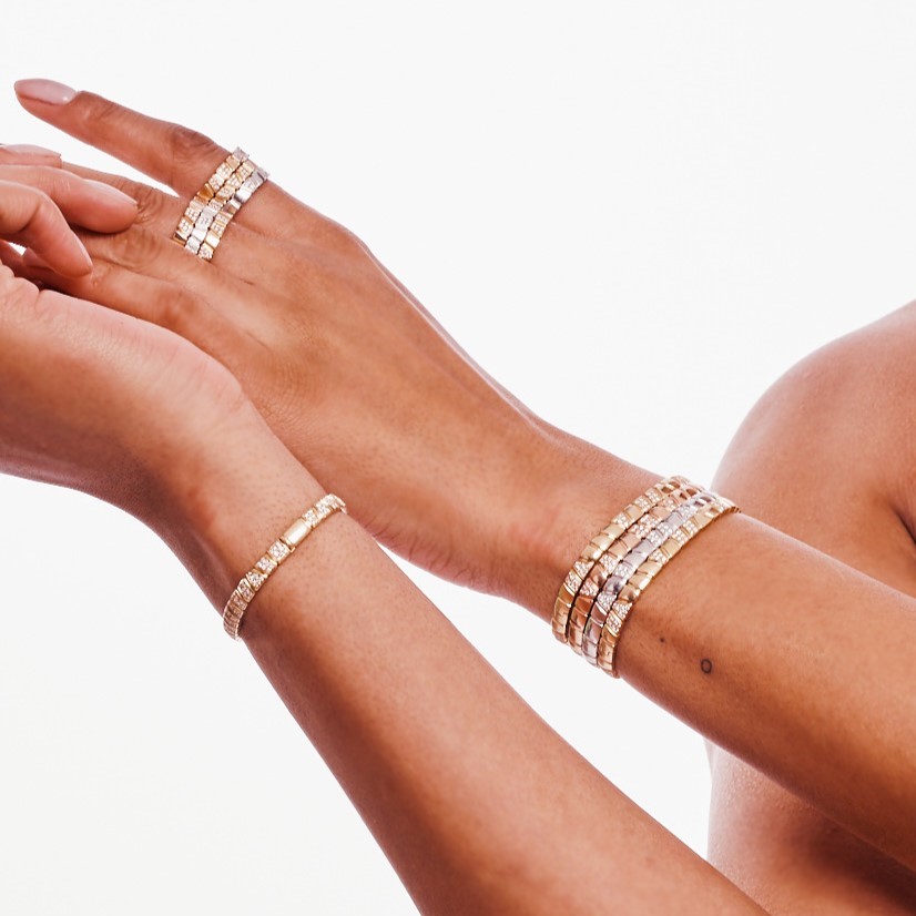 Bangle bracelet Ride Love semi-pave - 18k recycled yellow gold lab grown diamonds loyale paris fine jewelry 5