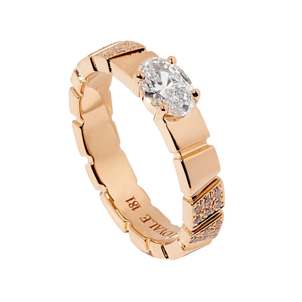 Ring Ride Love semi-pavée 05ct oval - 18k recycled yellow gold lab grown diamonds ethical fine jewelry loyale paris
