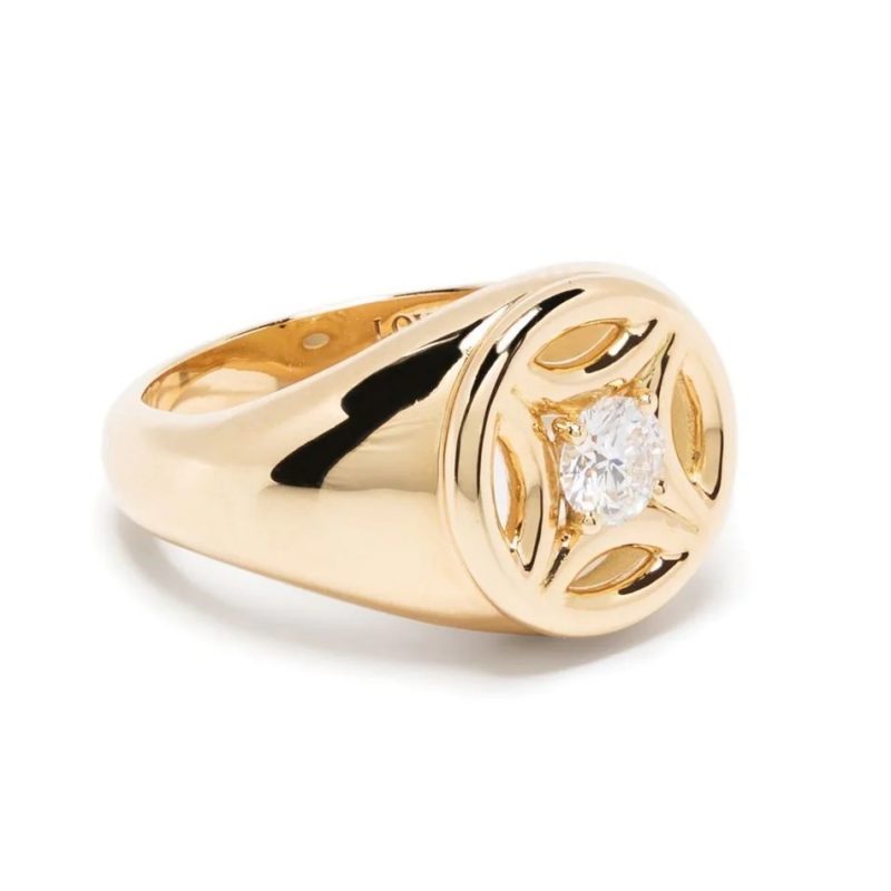 Pinky ring Chevalière Perpétuelle 025ct - 18k yellow gold lab grown diamond Loyale Paris 1
