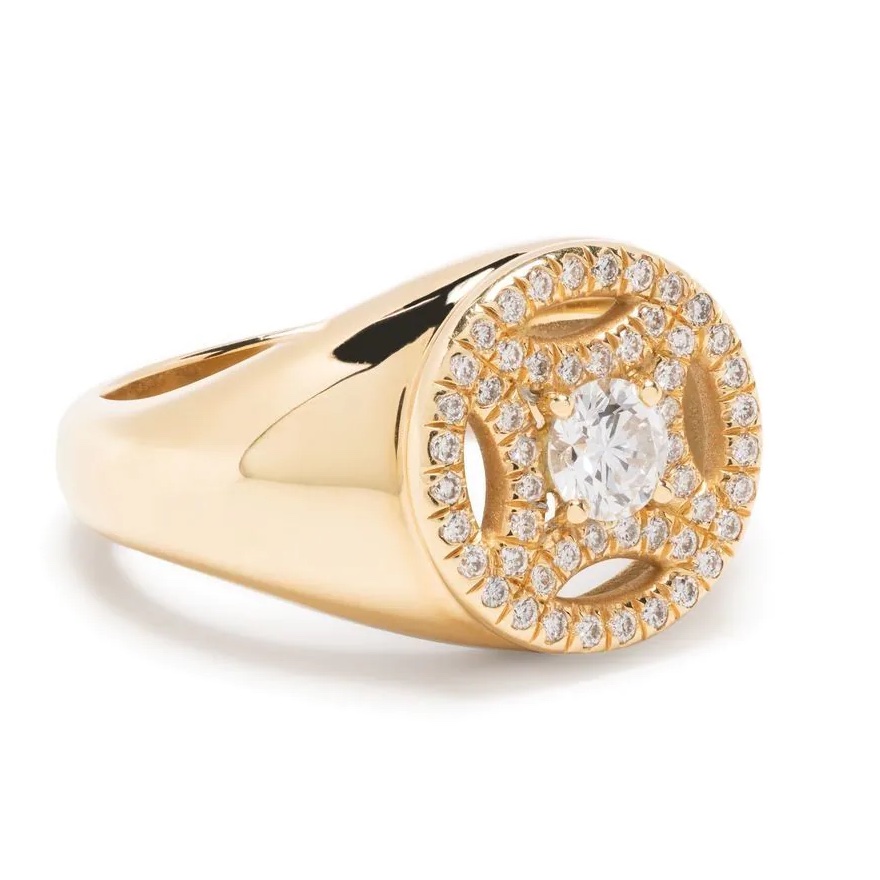 Pinky ring Chevalière Perpétuelle 025ct pavée - 18k yellow gold lab grown diamond Loyale Paris