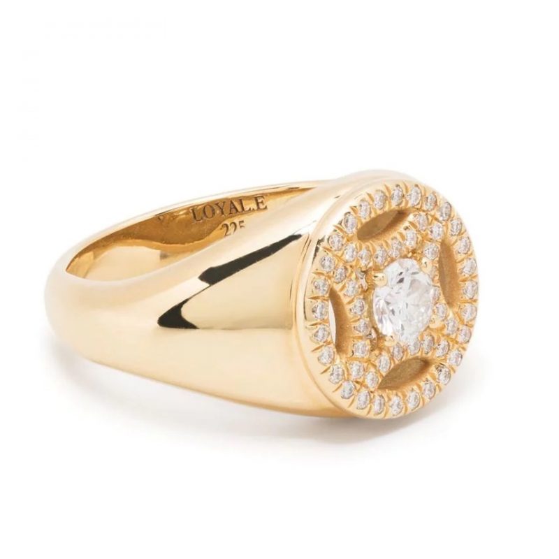 Pinky ring Chevalière Perpétuelle 025ct pavée - 18k yellow gold lab grown diamond Loyale Paris 4