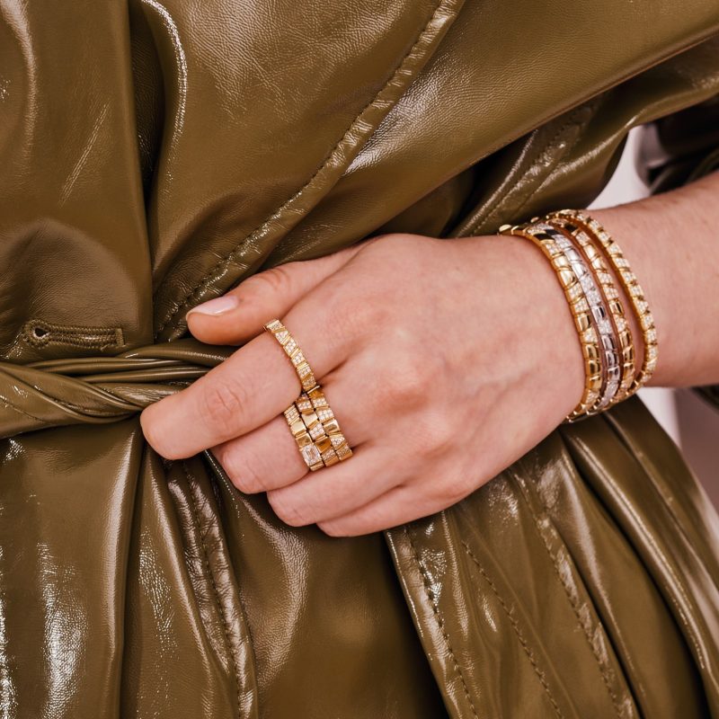 Bangle bracelet Ride & Love pavé - 18k recycled yellow gold lab grown diamonds loyale paris fine jewelry 3