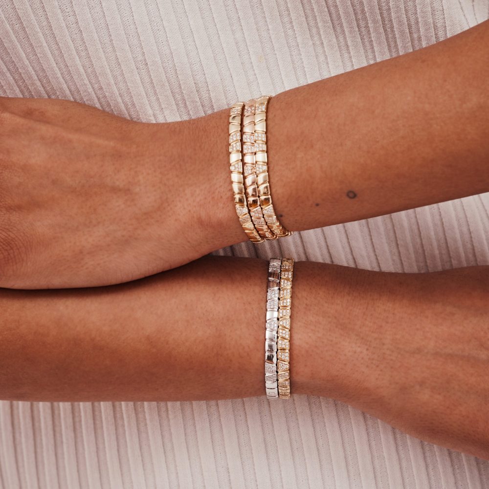 Bangle bracelet Ride & Love pavé - 18k recycled yellow gold lab grown diamonds loyale paris fine jewelry 6