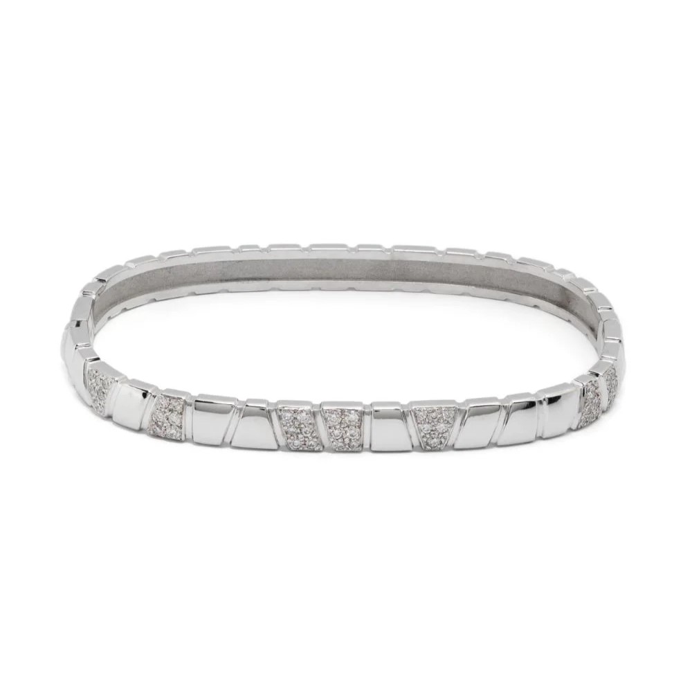 Bangle bracelet Ride & Love semi-pavé - 18k recycled white gold lab grown diamonds loyale paris fine jewelry 1
