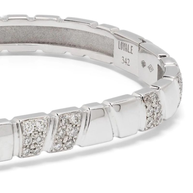 Bangle bracelet Ride & Love semi-pavé - 18k recycled white gold lab grown diamonds loyale paris fine jewelry 4