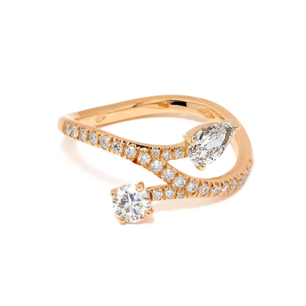 Ring Toi+Moi Toujours 0.25ct 0.35ct pavée - 18k yellow gold 1